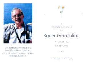 Sterbebild Roger Gemähling